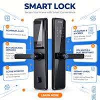Serrure de porte 3D avec reconnaissance faciale, serrure de porte intelligente électronique numérique biométrique avec empreintes digitales, application Tuya Wifi