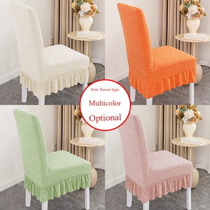 Housse de <span class=keywords><strong>chaise</strong></span> universelle en jacquard Spandex/Polyester avec <span class=keywords><strong>protection</strong></span> intégrée du dossier, design jupe courte, pour toutes les saisons, couleur unie - Product Image 6