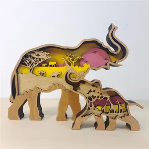 Wood Crafts Creative Forest Animal Mother's Day Gift Elephant Ornaments Desktop Decoration Wood Decoration Items