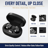 Écouteurs sans fil Bluetooth TWS Sunelan, casque audio avec réduction de bruit, écran LED, chipset JL, logo personnalisé, vente en gros