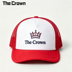 Casquette Trucker en Mousse Bicolore de Haute Qualité Personnalisable, Visière Plate, Dos en Maille, Rouge et Blanc, Réglable, Unisexe, Vente en Gros - Product Image 2