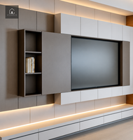 XINGRUO Unit TV Minimalis Modern dengan Kabinet Putih Tanpa Gagang Motif Kayu, Penyimpanan Ruang Tamu Kustom