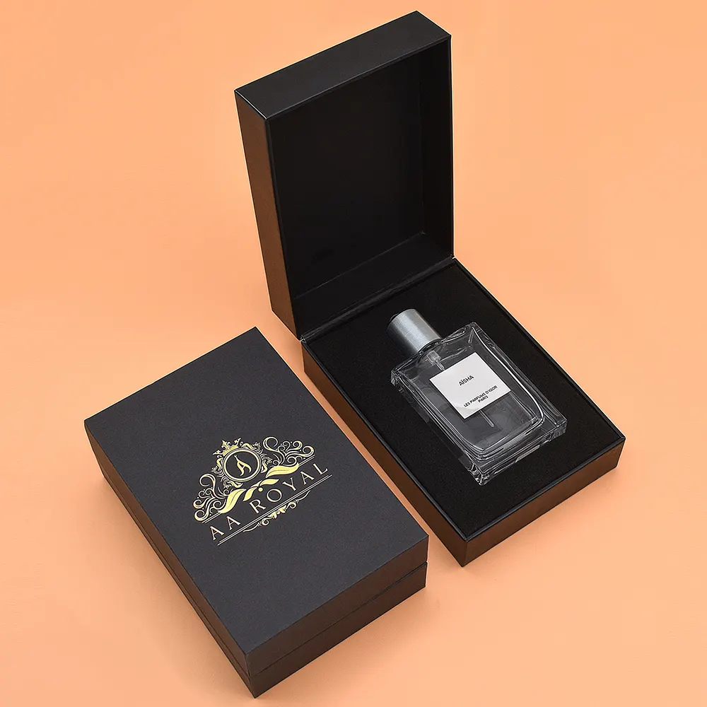 Individuelles Logo Klappdesign einzigartige luxuriöse goldgeprägte bedruckte umweltfreundliche Karton-Geschenkbox für Damen-Senior-Parfüm