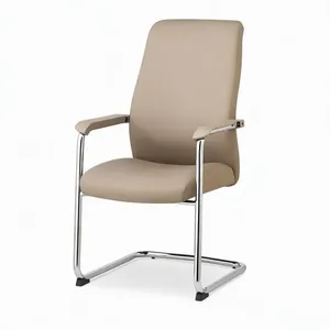 Chaise de conférence cantilever à dossier haut en cuir PU avec structure chromée - Product Image 4
