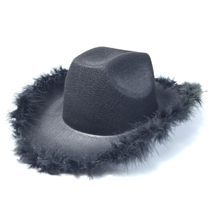 Sombrero Vaquero Rosa con Borde de Plumas Sintéticas, Sombrero de Fieltro Estilo Vaquero del Oeste para <span class=keywords><strong>Halloween</strong></span>, Navidad, Fiestas, Disfraces y Cosplay para Chicas - Product Image 6