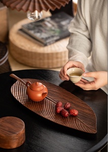 Wholesale Solid Acacia Wooden Serving Organizer Shaped Walnut <strong>Wood</strong> Food <strong>Plate</strong> with Leaves for Fruits Storage Dishes &amp; <strong>Plates</strong> - Product Image 5