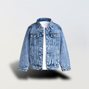 Chaqueta vaquera suave y cepillada estilo coreano para niñas, informal, para primavera y otoño, con bolsillos delanteros, venta al por mayor - Product Image 2