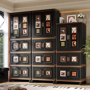 Home Use Vintage Style Folding Wardrobe Large Capacity Thickened Plastic Storage Cabinet For Living Room Bedroom - Product Image 3
