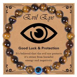 Wholesale Wealth Good Luck Turkey Evil Eyes <b>Men</b> 8 mm Frosted Agate Tiger Eye Stone <b>Bracelet</b> for Friendship Gifts - Product Image 2