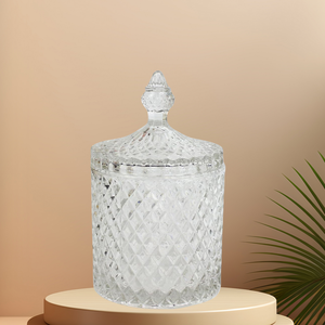 Hot Selling <b>Clear</b> Glass Embossed Mongolian Yurt Vessel Candy Dessert Jar Flip Top Lid Microwavable Carton 300ml Large Capacity - Product Image 3