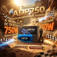Alimentation industrielle ToolkitRC ADP750 AC 100-240V vers DC 12V 62.5A 750W pour serveur, avec connecteurs XT60 4mm et Type-C PD3.0