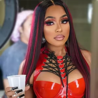 Produits Phares 2024 : Perruque Lace Front Noire et Rouge avec Mèches, Sans Colle, Fermeture HD Complète, Cheveux Indiens Bruts Alignés dans le Sens des Cuticules