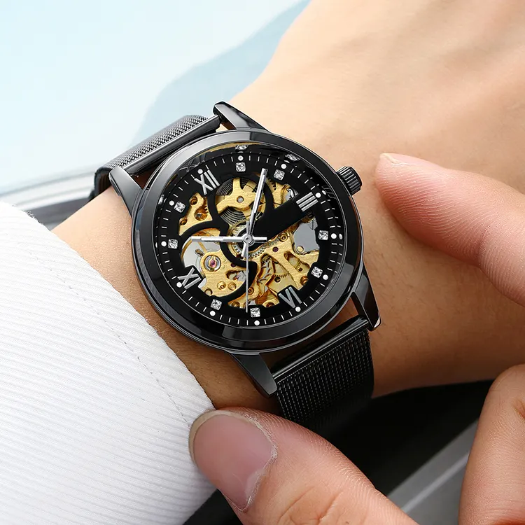 Luxury Watch Automatic Luminous Fashion Golden Watches Popular Mechanical Hollow Men's WristWatch Waterproof Perspective Watch