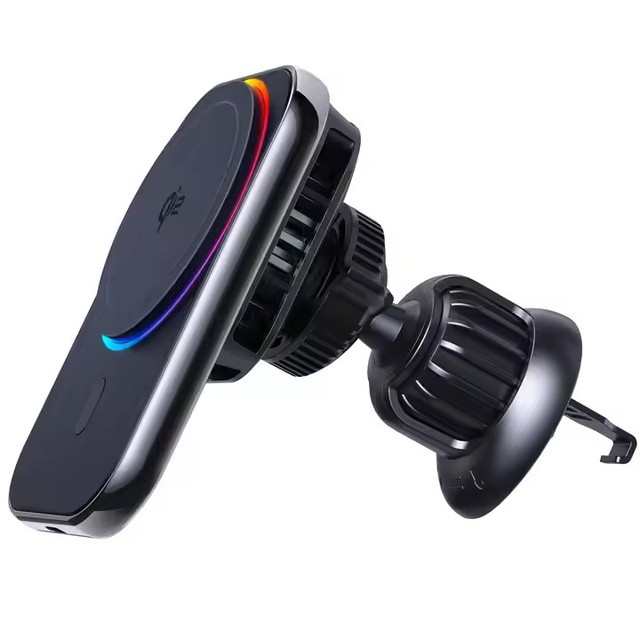 High Quality 15W Wireless Magnetic Car Charger Holder Magnetic Car Mount Charger RGB Light Wireless Car Charger