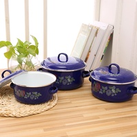 Coffret de 3 casseroles émaillées Cooks Tradition avec couvercle décoré de fleurs pour soupes et bouillons – Batterie de cuisine durable pour le camping