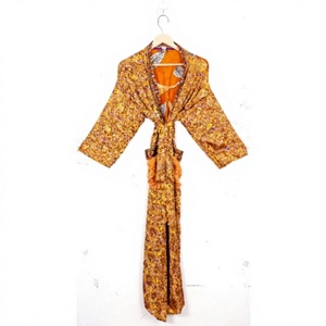 Women's Summer Vintage Silk Satin Kimono Recycled Indian Style Plus Size V-Neck Drawstring <b>Beach</b> Party Bikini Cover Bathrobe - Product Image 1