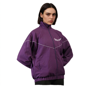 Veste unisexe violette avec logo brodé, col montant, fermeture éclair, style sportif, vêtement d'automne - Product Image 1