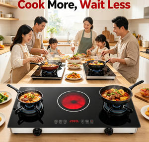 Table de cuisson hybride électrique et infrarouge à 3 brûleurs, portable, 2000W, en verre trempé, avec allumage électronique - Product Image 5