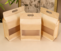 Sacs en papier kraft à fenêtre, imprimés avec logo personnalisé, à huit côtés, résistants à l'humidité, refermables, pour l'emballage du thé, écologiques