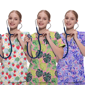 เสื้อยืดพิมพ์ลายการ์ตูนคอวีสำหรับผู้หญิงเสื้อทำงานพิมพ์ลายการ์ตูนเสื้อยืดสครับพิมพ์ลาย3D - Product Image 6