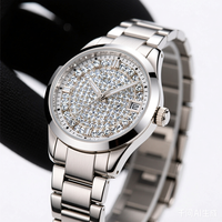 Montre Moissanite de luxe avec cristal saphir bleu, diamant, bracelet en acier inoxydable, étanche, affichage de la date, montre-bracelet pour femme