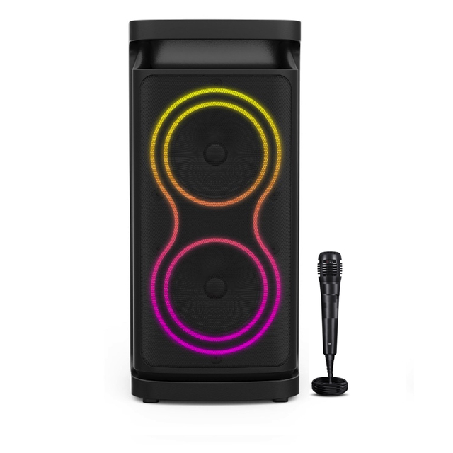 High Quality Double 4-Inch RGB LED Lighting for V5.3 10-30W Wireless Portable Speaker with FM/AUX/TF/USB for Party