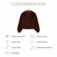 Veste aviateur en alpaga pour femme, manches bouffantes, col sans col, col en V, manteau d'hiver, boutons pression, poignets côtelés, doublure en satin, décontractée pour femmes