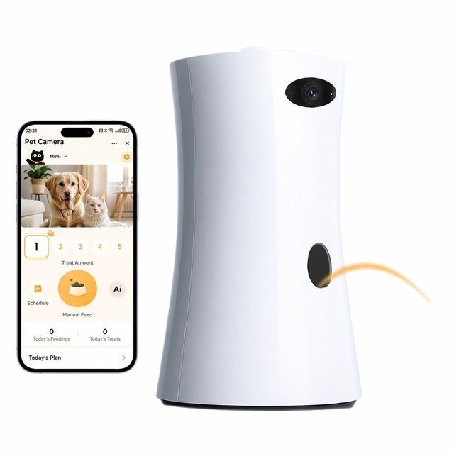 Smart Pet Camera with Feeder 360 Degree Rotation 1080P HD Night Vision Automatic Dog Treat Tosser Monitor Interactive Toys