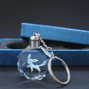 Wholesale 30mm New Design Elegant Engraved Crystal Glass Keyring With LED Light Kids Gift