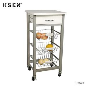 Chariot de service de cuisine <span class=keywords><strong>sur</strong></span> roulettes Tiroir de rangement à 4 niveaux Roulettes verrouillables de comptoir Chariot de petit-déjeuner en bois KC-TR0038 - Product Image 4