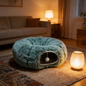 <b>Plush</b> <b>Cat</b> Bed Round 85x85x26cm Faux Fur Warm Pet Bed For <b>Cats</b> Four Seasons Use - Product Image 2