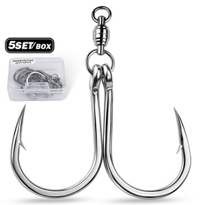Hameçons doubles pour thon <span class=keywords><strong>GT</strong></span> 5/0 7/0 9/0 en acier inoxydable avec émerillon à roulement à billes, hameçons de jigging pour eau salée, 5 paires/boîte - Product Image 3