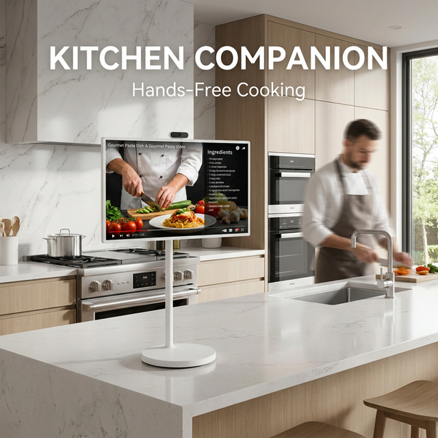 Portable Smart TV for Kitchen Cooking, Adjustable Height & Tilt Android 16 All-in-One Mobile Tablet with 13000 Battery