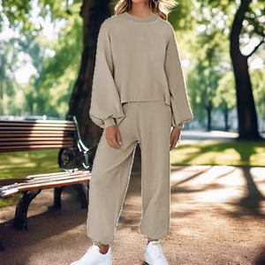 Conjunto Ligero de 2 Piezas para Mujer, Personalizado, de Alta Calidad, con Patrón Sólido, Transpirable, 100% Algodón, Talla Grande, Sudadera de Verano - Product Image 3