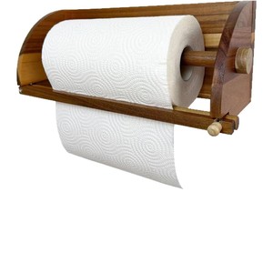 Wooden <b>kitchen</b> <b>paper</b> towel holder, wall-mounted roll <b>paper</b> storage rack, solid wood multi-purpose cling film storage bracket - Product Image 1