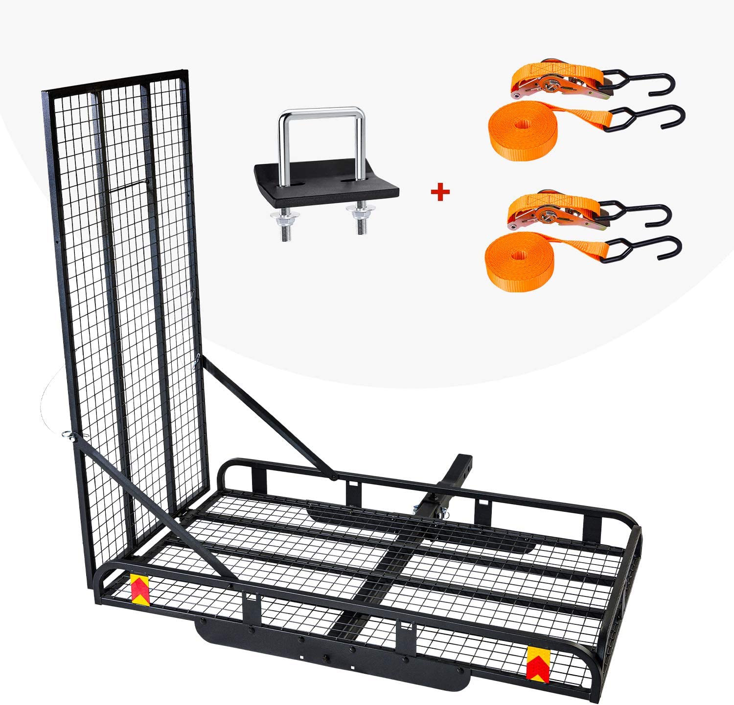Стальная корзина для перевозки груза со сцепным креплением с 49 дюймовым складным пандусом для инвалидной коляски, подходит для 2 дюймовых захватов с прицепом