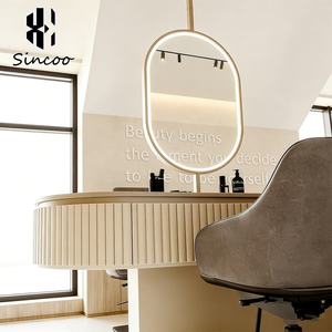 Europe Hot Sale Barber Station <b>Makeup</b> <b>Mirror</b> Oval Gold Hanging Led <b>Light</b> Hair Salon <b>Mirror</b> Smart Display Screen Barber <b>Mirror</b> - Product Image 4