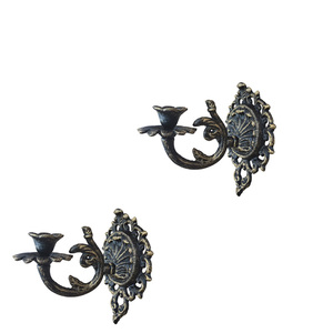 Set of 2 Vintage Wall Mounted <strong>Candle</strong> <strong>Holders</strong> Black <strong>Gothic</strong> Decor Cast Iron Candelabras for Living Rooms Hallways Entryways - Product Image 1