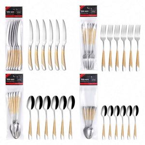 Ensemble de couverts personnalisés avec logo, 6 pièces, en acier inoxydable doré, fourchette, cuillère, couteau, finition miroir, pour les fêtes - Product Image 3