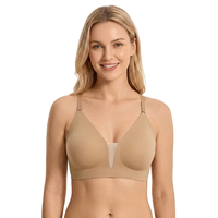 Sujetador de malla con cuello en V para mujer, de seda helada, sin aros, con tirantes ajustables, ligero, copa 3/4, sin costuras, con espalda cruzada, venta al por mayor
