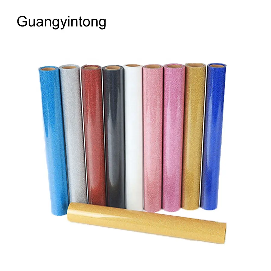 Guang yintong PU Glitter Fabrik preis Palette Stretch Wrap Cast Stretch Schrumpf folie PVC Wärme übertragung Vinyl für Kleidung