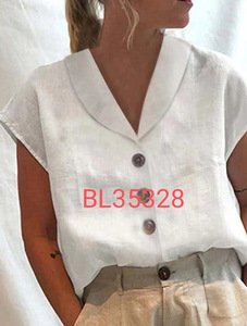 بلوزات نسائية فضفاضة عصرية بأكمام قصيرة من القطن والكتان، مقاسات من S إلى 3XL - Product Image 5