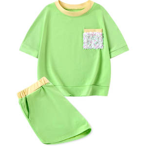 Conjunto de Shorts de Verano para Niñas, Conjunto de 2 Piezas con Linda Camiseta de Hombros Caídos y Shorts para Uso Diario Informal - Product Image 2