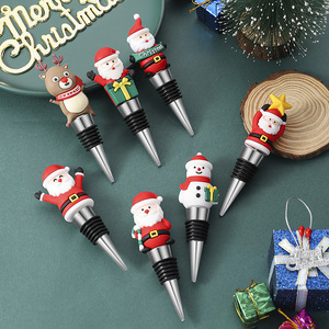 Christmas <b>Wine</b> Stoppers Plastic Bottle Sealers Holiday Decorative Santa Reindeer Snowman Design - Product Image 1