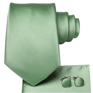 Cravates classiques formelles pour hommes en polyester uni, motif cachemire <span class=keywords><strong>vert</strong></span> <span class=keywords><strong>sauge</strong></span>, pour mariage et soirée, avec pochettes de costume et boutons de manchette - Product Image 2