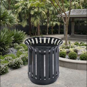 Poubelle d'extérieur ronde enduite de poudre noire-Poubelle et poubelle de conception de panier floral avec grille décorative - Product Image 5