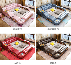 Bộ giường massage gỗ USB thông minh, cỡ King & Queen, nội thất phòng ngủ hiện đại mới, bao gồm nệm đôi và ngăn chứa đồ - Product Image 2