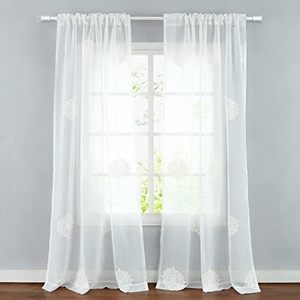 VOGOL <span class=keywords><strong>Tende</strong></span> Oscuranti in <span class=keywords><strong>Tulle</strong></span> Ricamato Floreale Bianco da 96 Pollici con Passanti, 2 Pezzi, per Finestre alla <span class=keywords><strong>Francese</strong></span>, per Tutte le Stagioni - Product Image 4