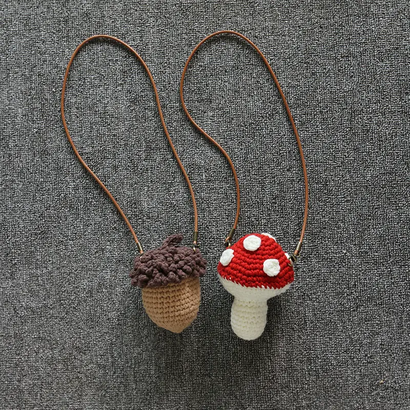 Оптовая продажа по индивидуальному заказу, недорогой вязаный крючком кошелек в Корейском стиле для девочек, мальчиков, грибов, сосновых орехов, для детей