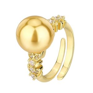 Fashion Jewelry Eco-friendly Copper Gold Plated Women's 12mm Shell Pearl Minimalist Band <b>Rings</b> for Feminine Daily Elegant - Product Image 1